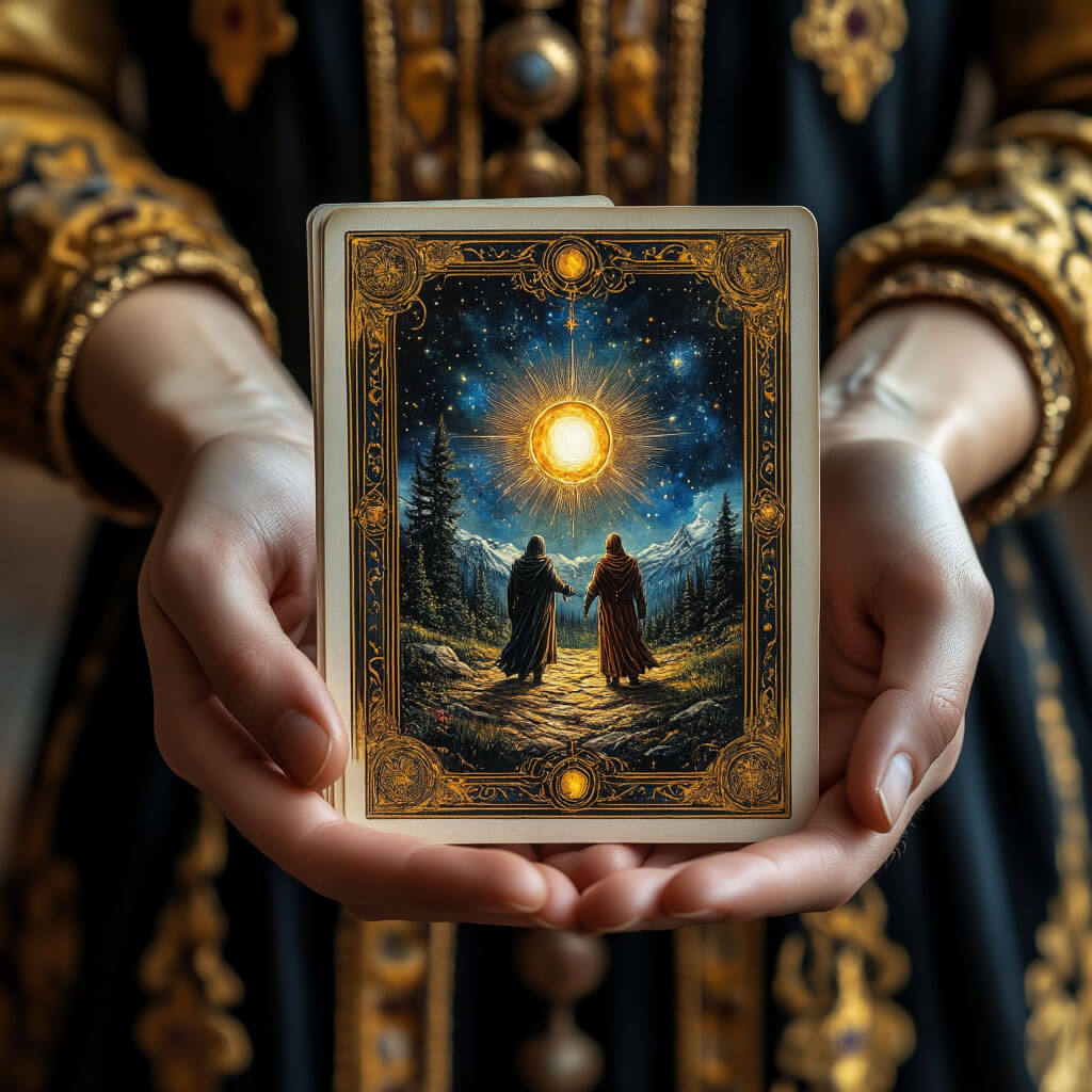 Tarot-Karten auf einem Tisch, sanftes Licht